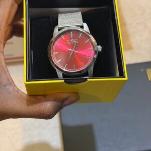 Invicta Red Dial Silver Band Men's Watch